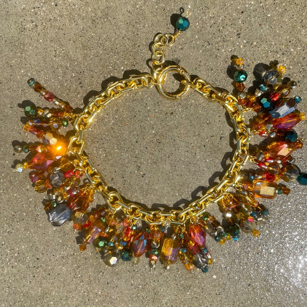 Multi Glass Gem Adjustable Choker Necklace